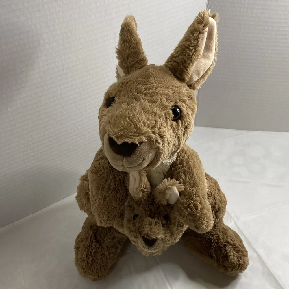 Wild Republic Kangaroo and Baby Joey in Pouch Plush Stuffed Animal Brown & Cream